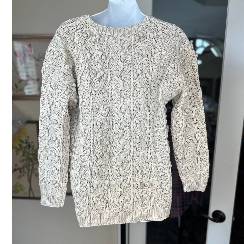 Ann Taylor VTGE Sweater Size SM Cream Silk Cotton Cable Popcorn Knit Crew Neck - Picture 5 of 11
